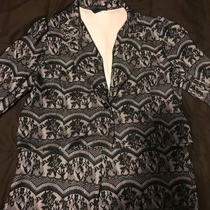 two piece lace blazer and shorts outfit.